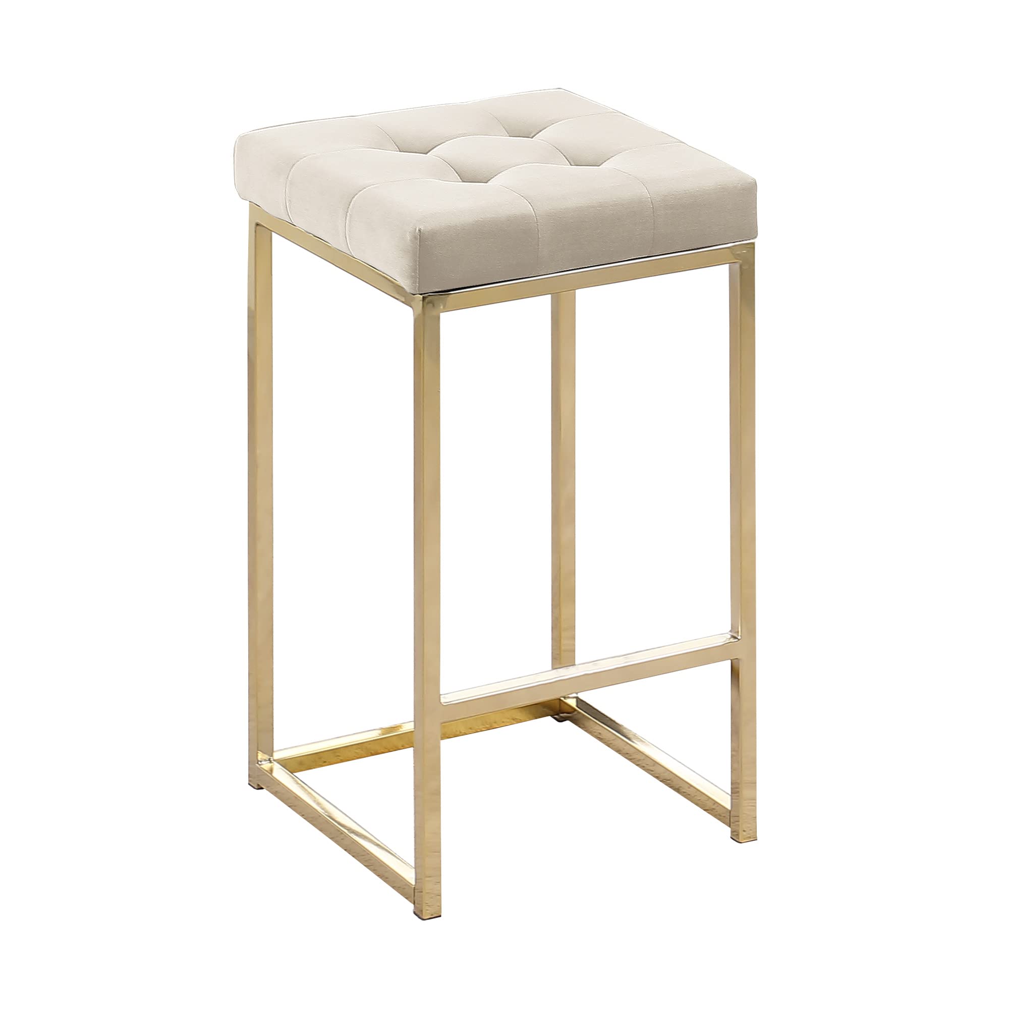Best Master Furniture Juliette Contemporary 27" Counter Height Stool with Gold Legs, Set of 2, Cream Velvet