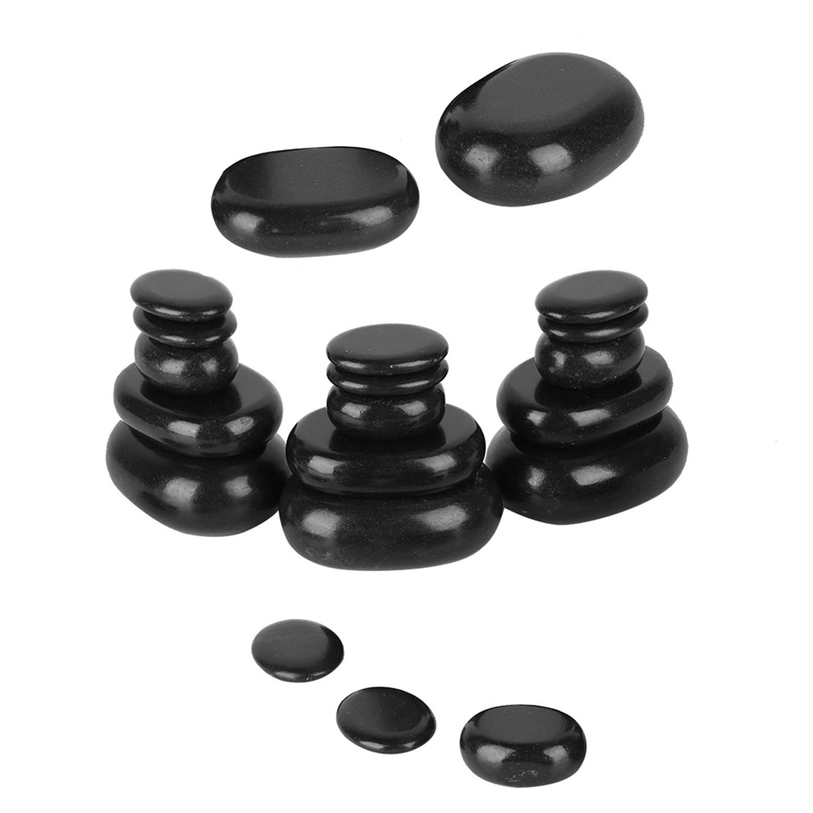 lyrlody Juego de Masaje de Piedra de Basalto Negro, 20 Piezas, Forma Ovalada, para Relajación de Pies y Nervios, con Aceite Esencial