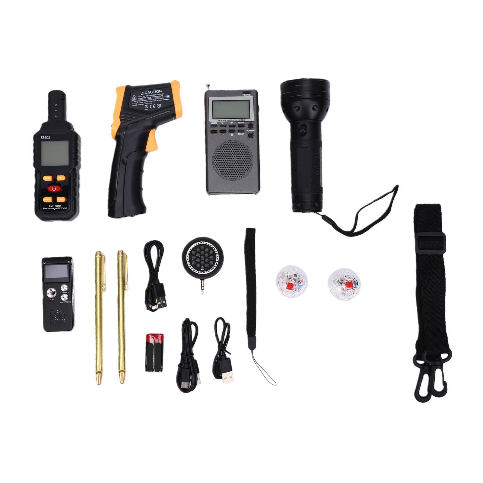BRRNOO Kit de Equipo Portátil para Atrapar Fantasmas, Herramientas Profesionales de Investigación Paranormal con Medidor EMF, Grabadora de Voz, Termómetro, Bolas de Gato Iluminadas para