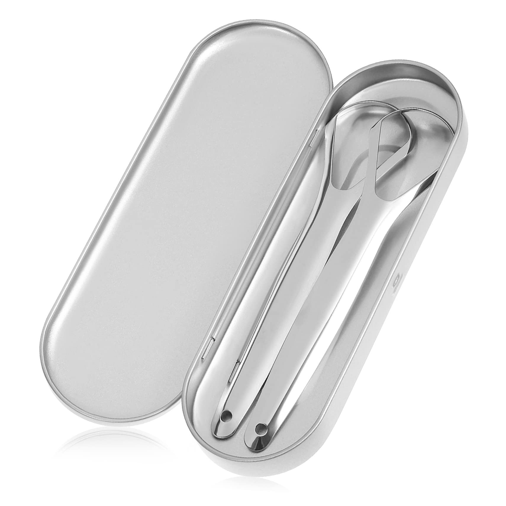 HOODANCOS 2Pcs Stainless Steel Tongue Cleaners with Case Tongue Scrapers for Adults Designed to Remove Thick Coating and Freshen Breath for Daily Oral Care