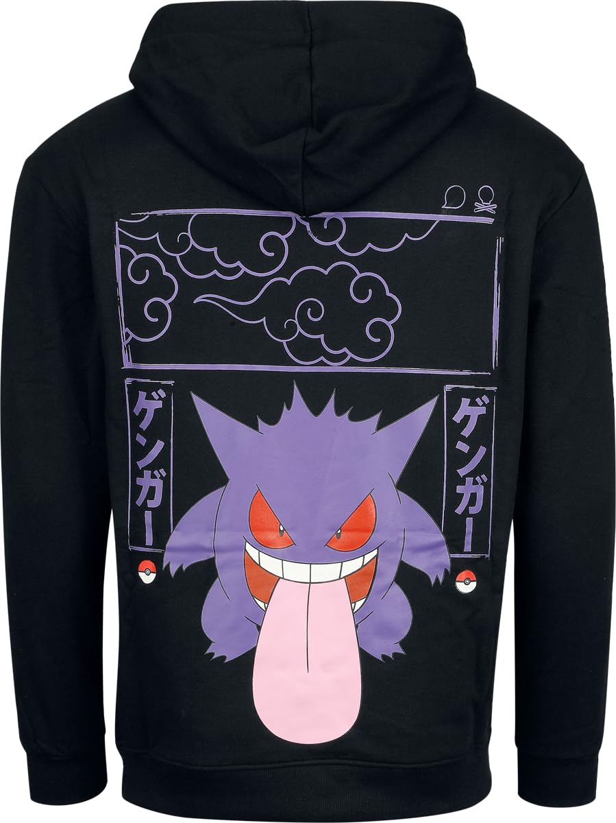 Pokémon Gengar Block Print Uomo Felpa con Cappuccio Nero Regular