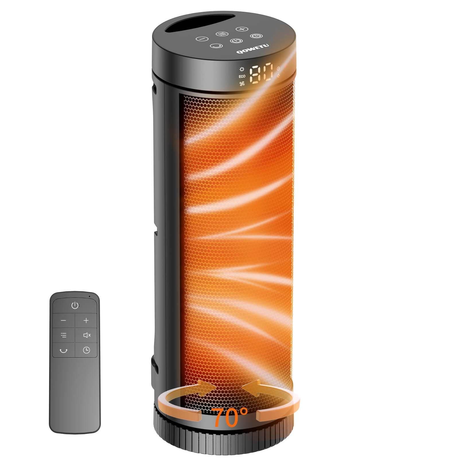 Quiet PTC Ceramic Heater with 70° Oscillation, Remote Control, Thermostat, 12-Hour Timer, Fast Safety Heat for Office, Home Use-image-20
