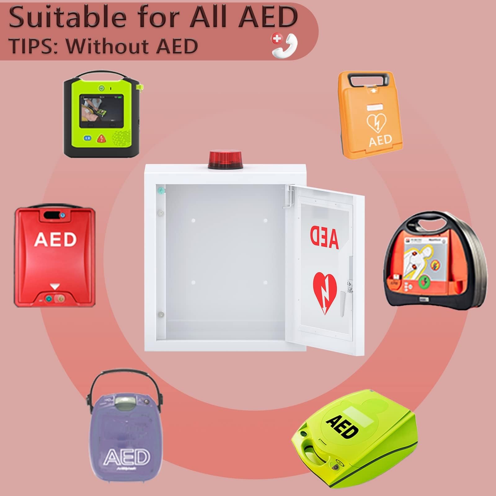 AED-Defibrillator-Schrank, wandmontierte AED-Aufbewahrungsbox mit Schnappverschluss, Herz-Defibrillations-Alarmbox, Erste-Hilfe-Koffer, Design mit abgerundeten Ecken, passend für die meisten AED-Mod