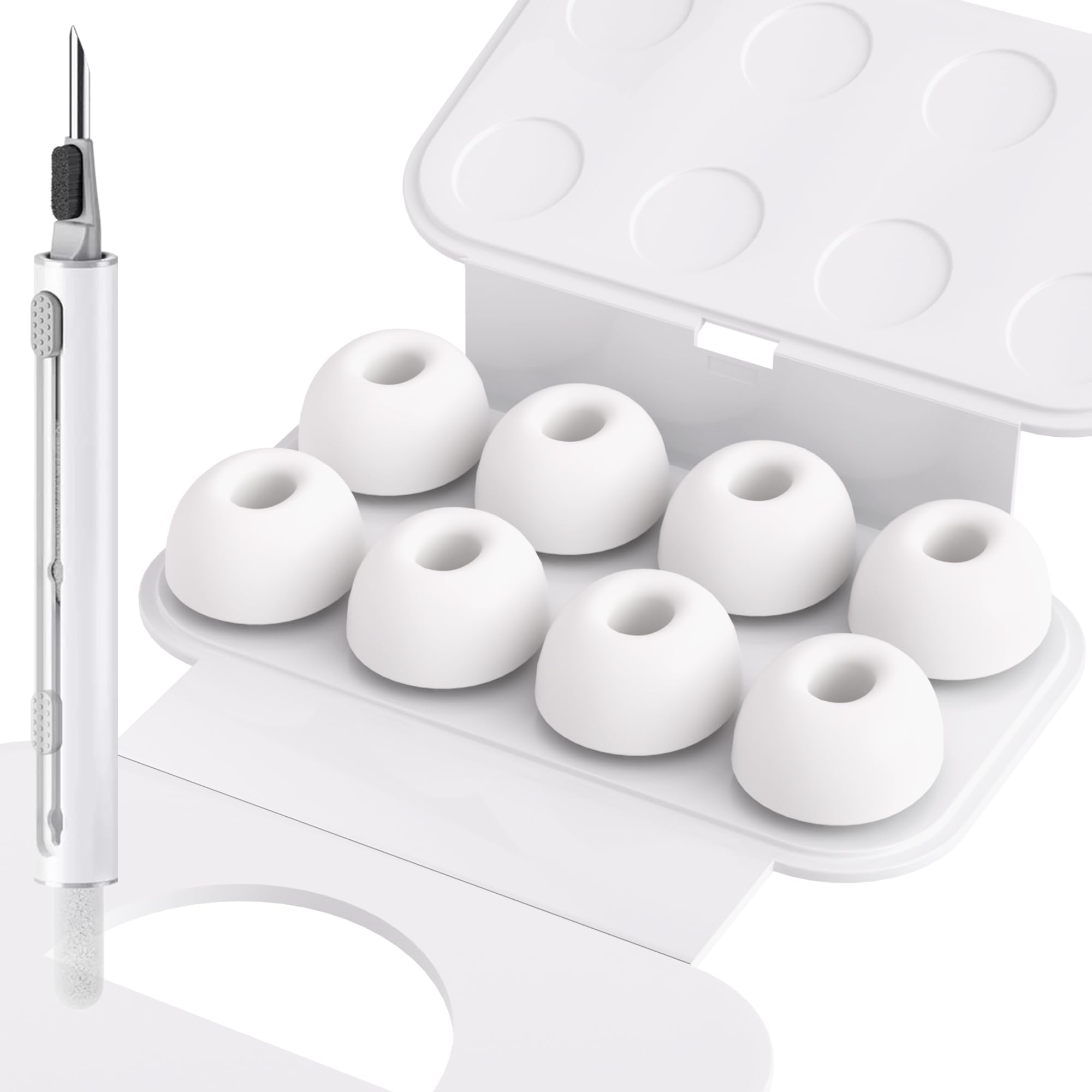 Seltureone 4 Pairs Replacement Ear Tips for Airpods Pro/Pro 2 with Noise Reduction Hole - Non-Slip Soft Silicone with Portable Storage Box - Large