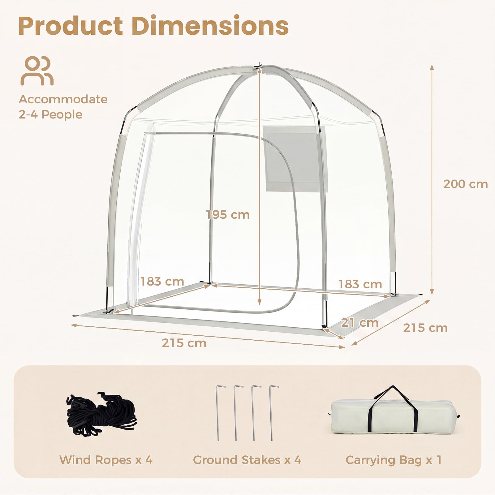 HOMASIS Tienda de Campaña Deportiva Transparente | Carpa Plegable para 2 a 4 Personas con Ventana, Puerta con Cremallera y Bolsa de Transporte para Eventos Deportivos