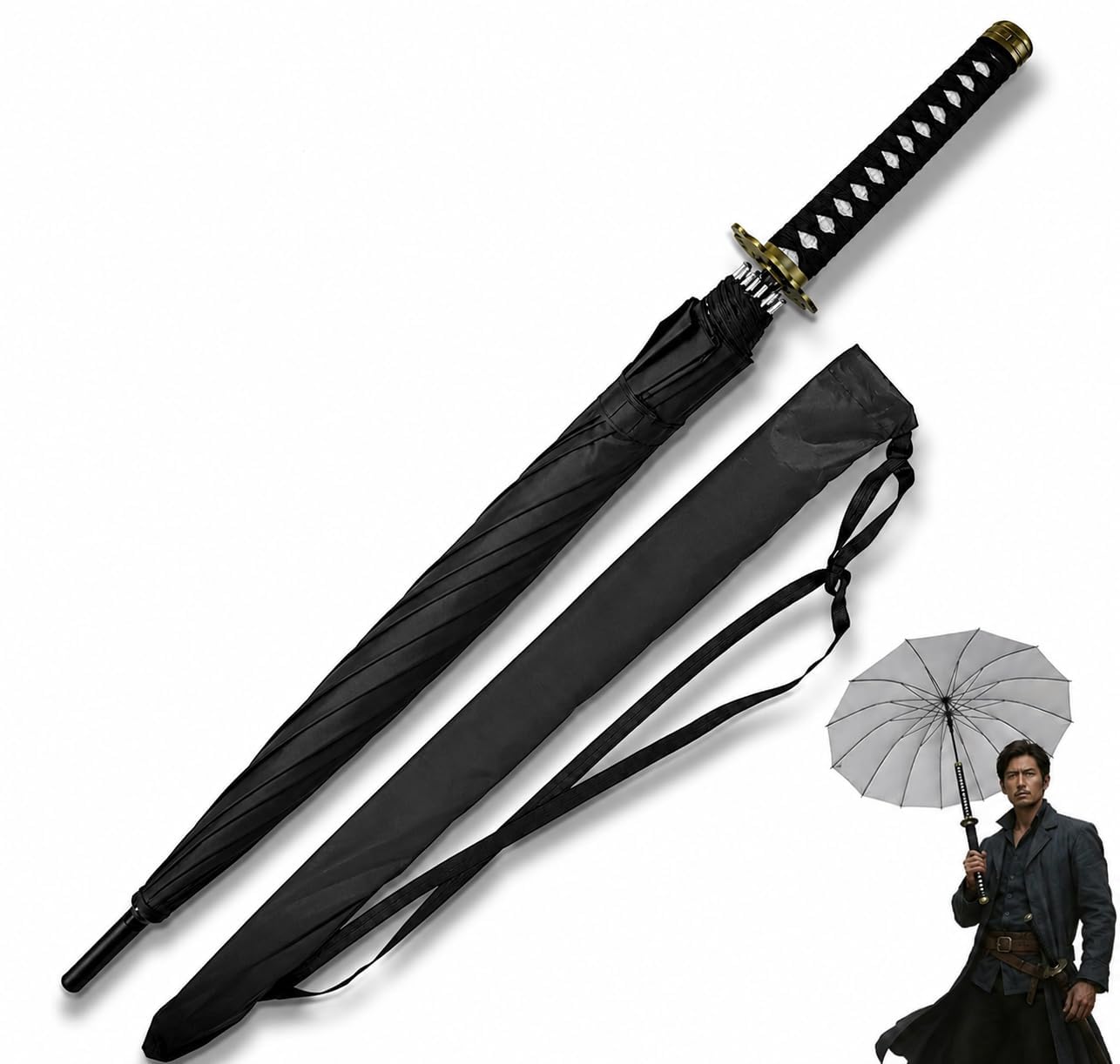 Swords And More Zoro's Shuusui One Piece 16K Premium Version Large Katana Samurai Sword Rain Umbrella With Long Handle, 100 Cm