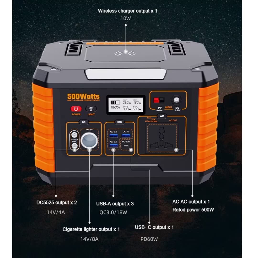Central eléctrica portátil 500w, generador al aire libre, con paneles solares de 120w, generador inversor, con enchufe de corriente continua para emergencias de viaje en autocaravanas domésticas