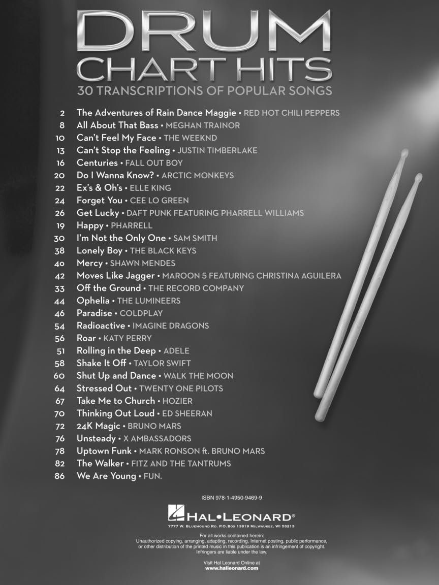 Drum Chart Hits: 30 Transcriptions of Popular Songs