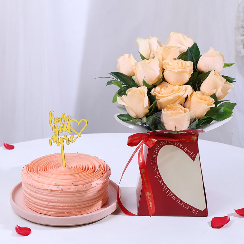 FlowerAura Love Combo of Fresh 500g Strawberry Cake With Topper & 20 Roses In Love Box For Birthday | Anniversary | Valentines Day Gift For Girlfriend, Boyfriend, Husband & Wife (Same Day Delivery)-image-42
