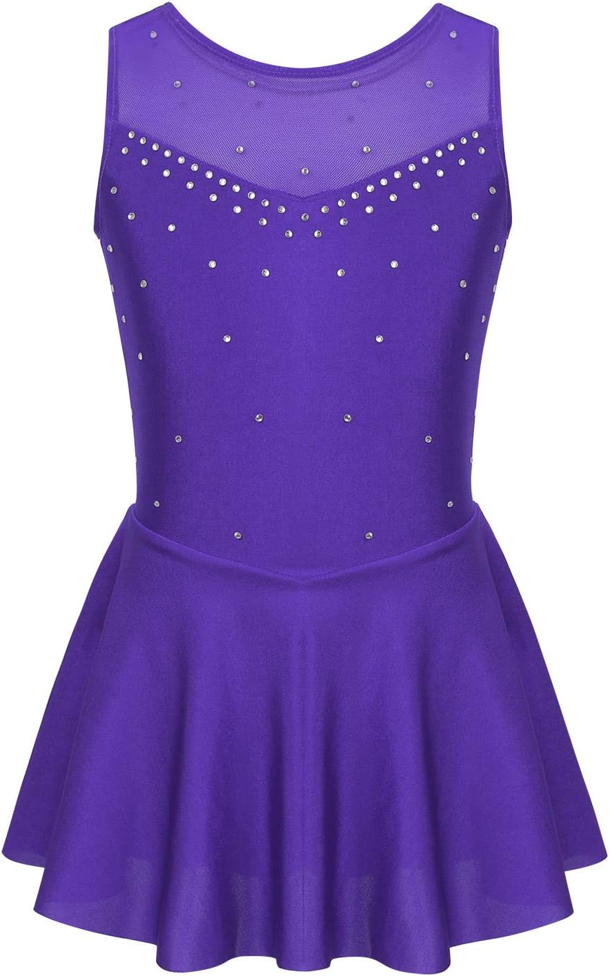 Girls Kids Sparkly Rhinestone Figure Ice Skating Dress Ballet Dance Tutu Skirt Leotard Gymnastic Costume Outfit