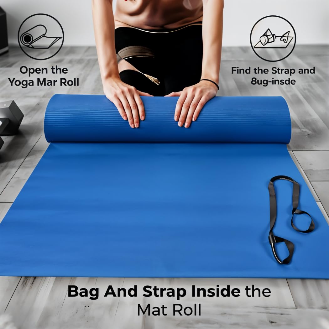 Esterilla de yoga gruesa para ejercicio y pilates – Esterillas de yoga antideslizantes con correa, extra ancha mate para el hogar, esterilla de pilates ligera y duradera para estudio y fitness