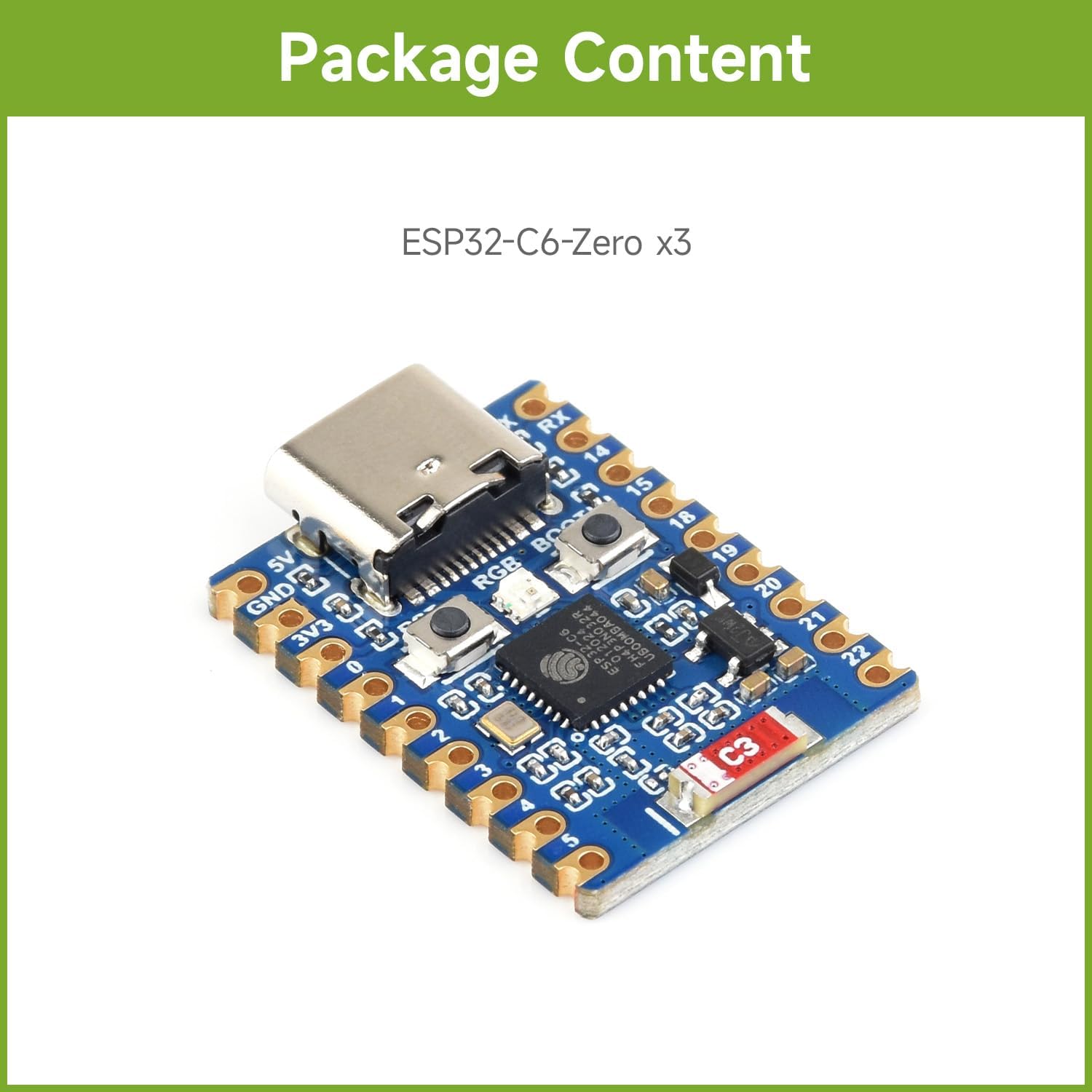Waveshare 3PCS ESP32-C6 Mini Development Board, Based On ESP32-C6FH4, Dual Processors, 160MHz Running Frequency, 2.4GHz wi-fi 6 & BLE 5, ESP32 Development Board