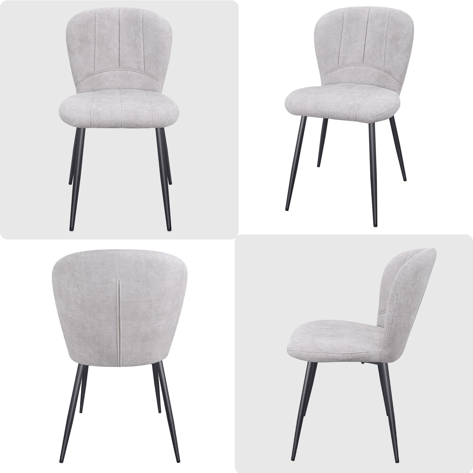 Set di 6 Sedie Sala da Pranzo, Sedie da Cucina, Sedia Imbottita, Schienale in Tessuto con Gambe in Metallo Nero per Sala da Pranzo, Cucina, Grigio Pallido.