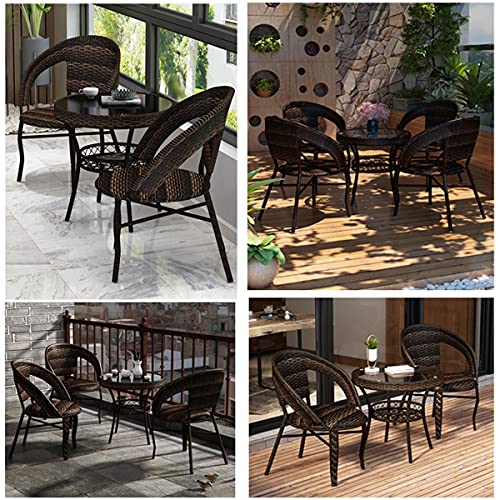 小さなテーブルと椅子、庭のテーブルと椅子の組み合わせセット、テラスレジャー屋外の中庭籐の椅子ティーテーブル ラタン調ガーデンテーブルセット ラタンチェア 強化ガラステーブルトップ 3枚目