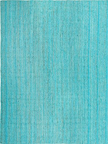 Image of Unique Loom Braided Jute Collection Area Rug - Dhaka (9' x 12' Rectangle, Turquoise)