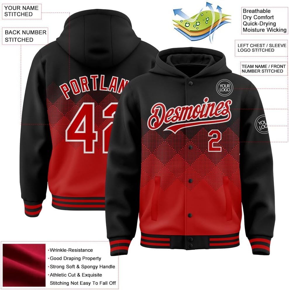 Custom Baseball Hoodie Jackets Men Women Youth Personalized Varsity Letterman Jackets Stitched Name Number Logo