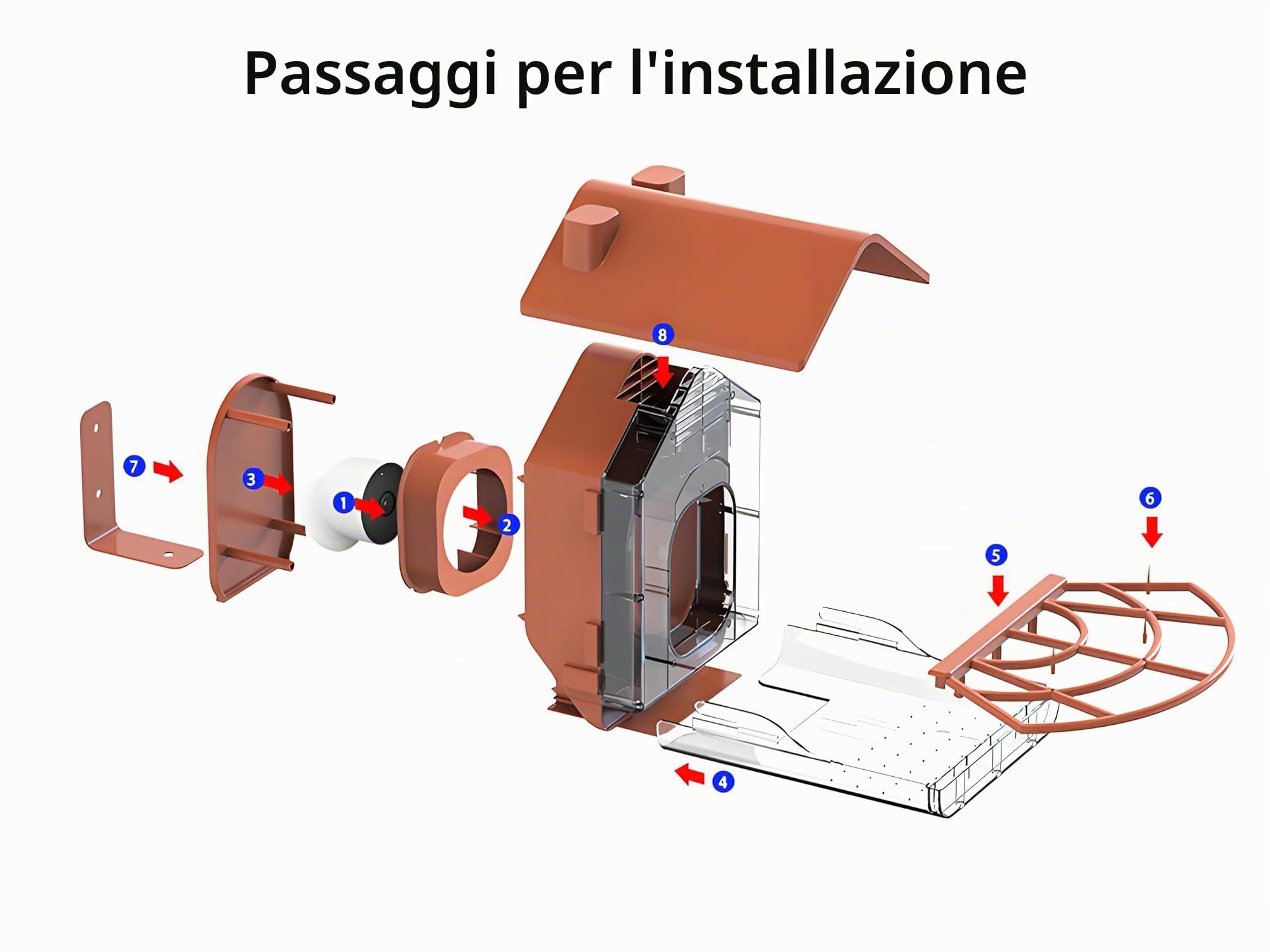 Mangiatoia per uccelli con telecamera per esterni, compatibile con Google Nest Cam Mount resistente alle intemperie, grande capacità 0,7 kg, stazione di monitoraggio della fauna selvatica