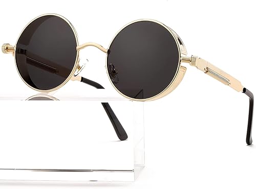 AIEYEZO Round Steampunk Sunglasses for Men Women Retro Gothic Sun Glasses Round Metal Frame Ladies Shades
