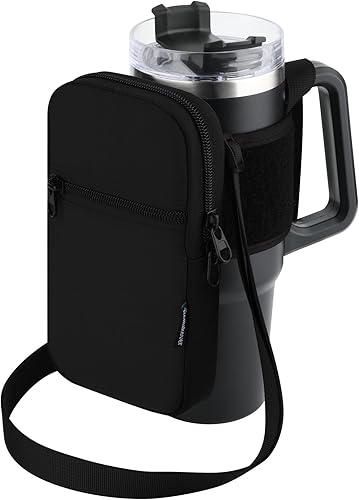 Bolsa para botella de agua de gimnasio para vaso Stanley con asa, funda universal para botella de agua con correa y bolsillo, se adapta a una