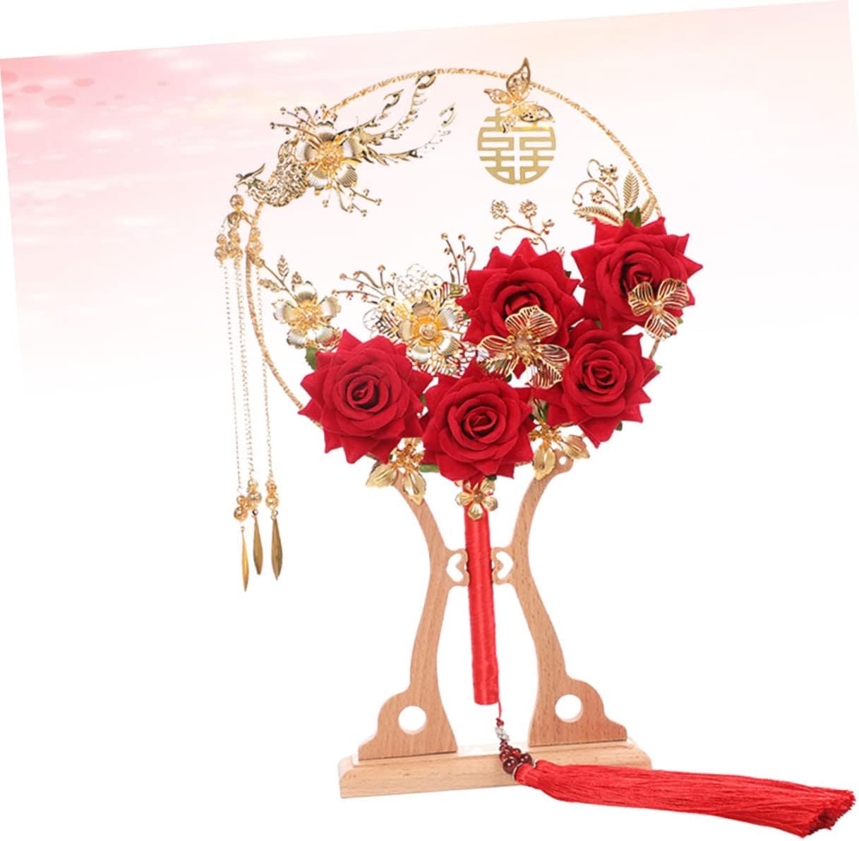 Bridal Hand Fan Delicate Chinese Style with Tassel for Wedding Decoration