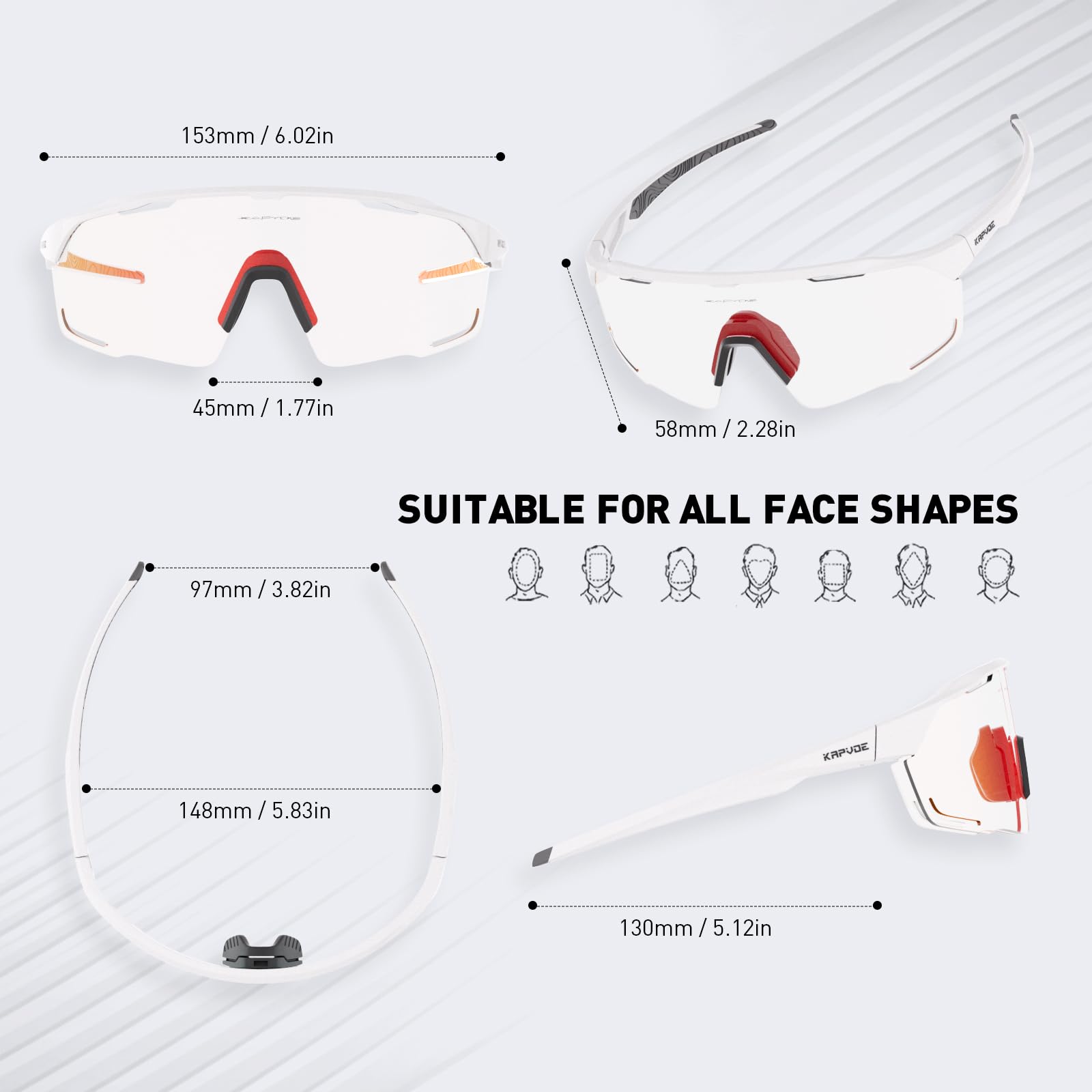KAPVOE Occhiali Da Ciclismo Polarizzati Fotocromatici Intercambiabili UV400 Protezione Donna Uomo Trasparenti Sportivi K93