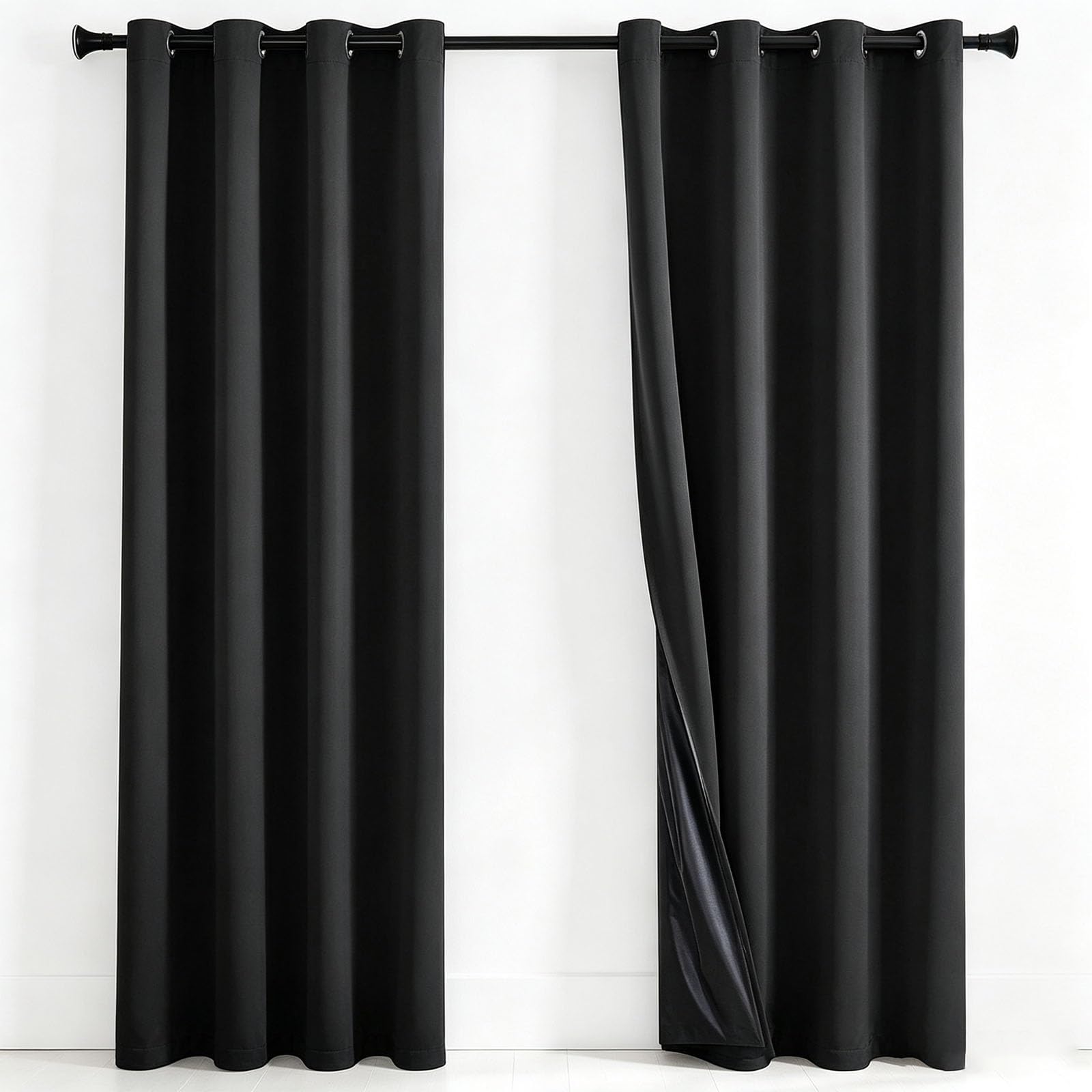 Cortinas opacas de poliéster negro con aislamiento térmico para ventanas