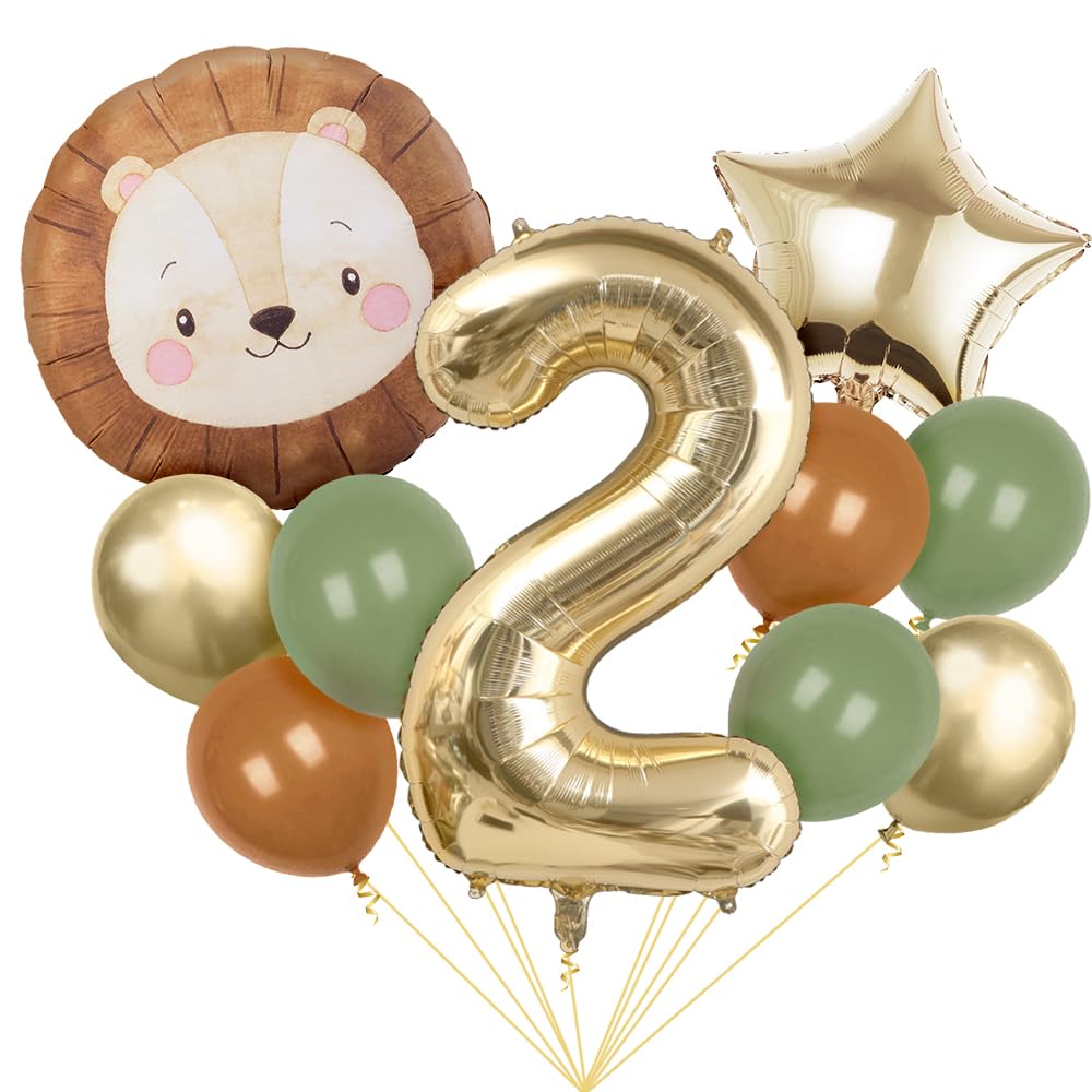 Jungle Safari Birthday Giraffe Decoration Balloons, Animals Party Birthday Supplie Balloons for Baby One Year Old Party Decorations (Lion, Number 2)