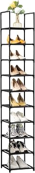 YOUDENOVA 10-Tier Shoe Rack Shoe Storage, Detachable Shoe Rack Slim, Space Saving, Assembled, 10 Pairs, Non-woven Fabric, Efficient Shoe Storage for Entrance Black, 10-Tier