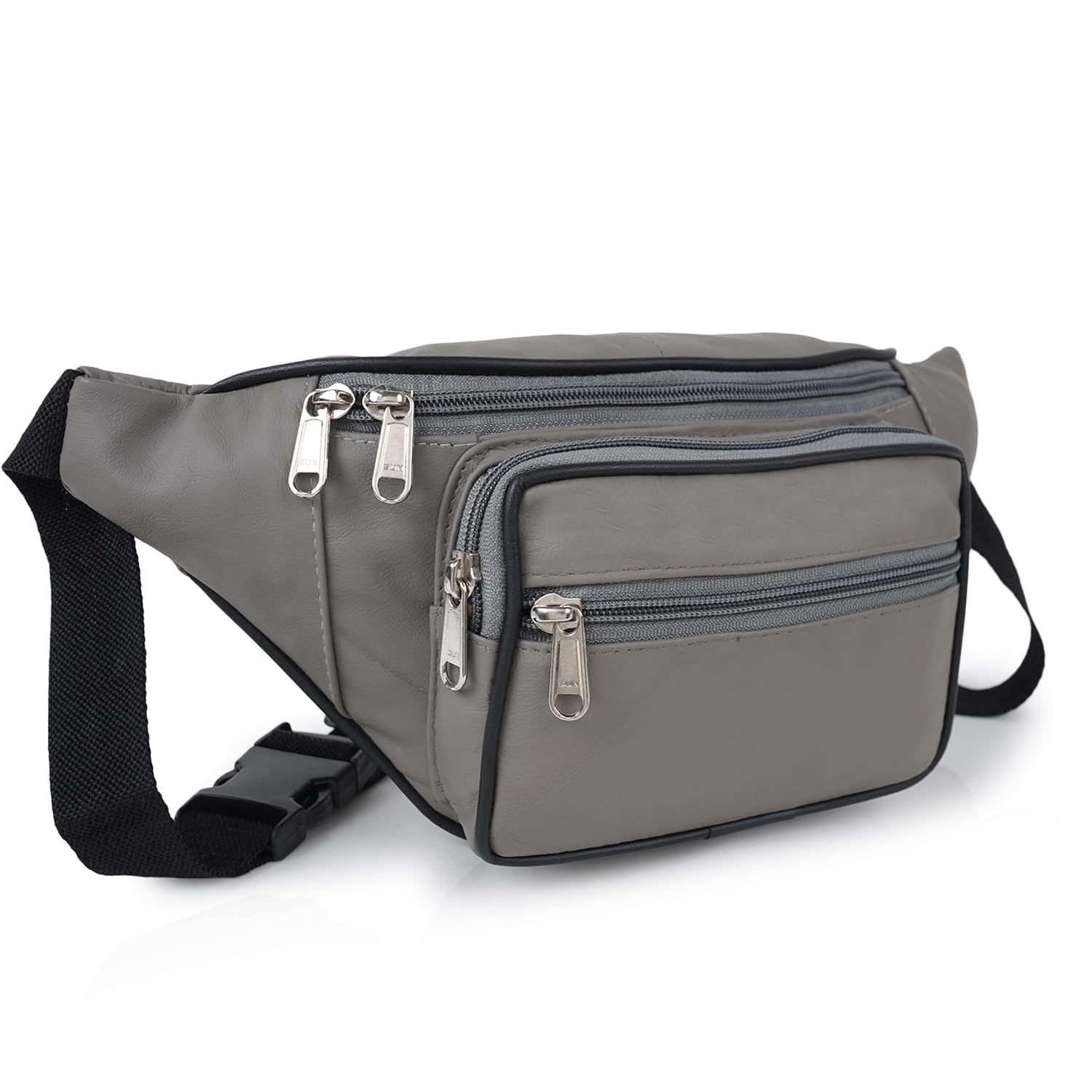 cimoni CIMONI® Premium Genuine Leather Waist Bag Travel Handy Hiking Zip Pouch Sport Bag Waist Bag | Fanny Pack | Chest Bag | Waist Pouch with Adjustable Strap for Men/Women Grey-picture-14