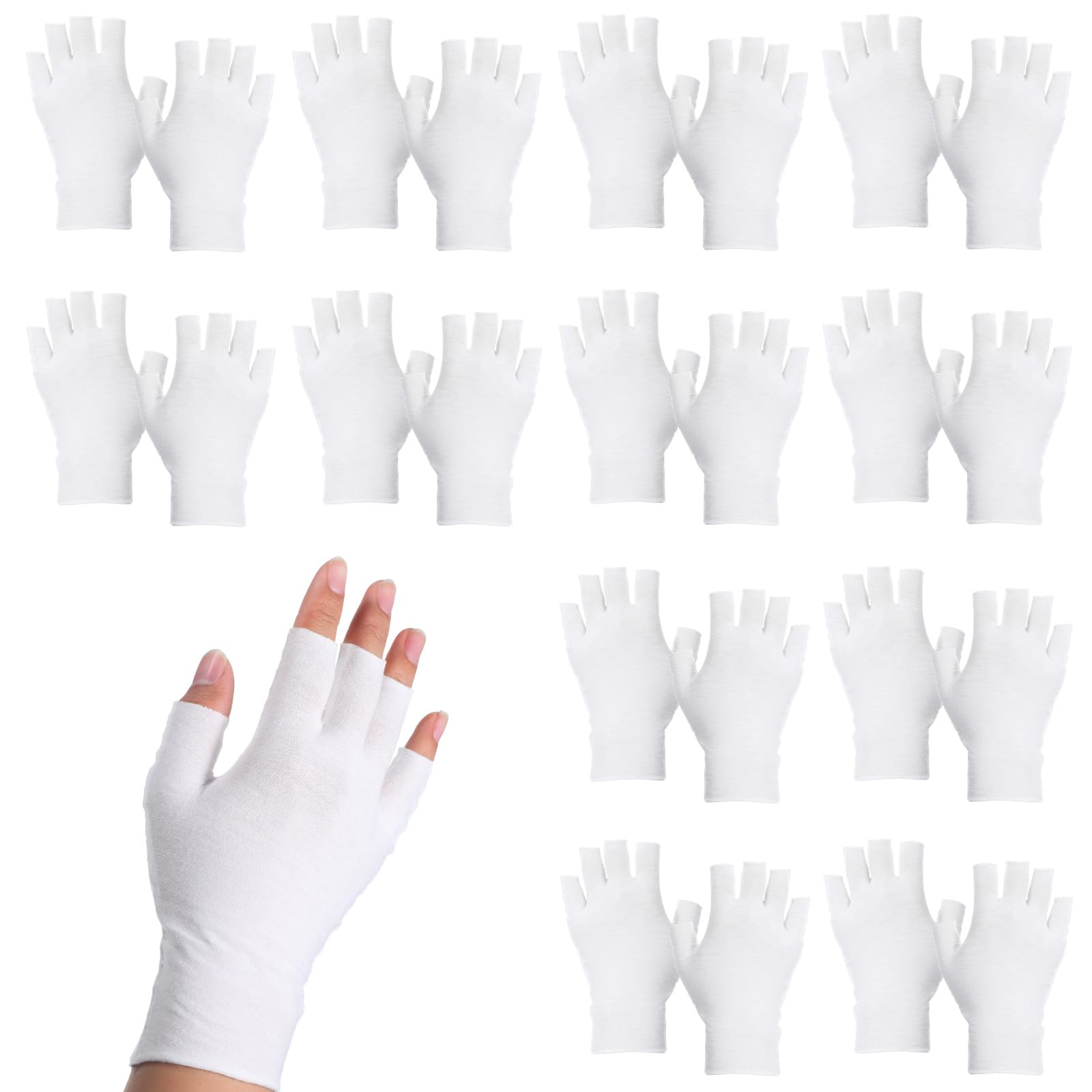 12 Pairs White Fingerless Moisturizer Gloves, White Cotton Gloves, Pure Cotton Moisturizing Glove for Dry Hands, Women Sleeping, Fingerless Touchscreen Design