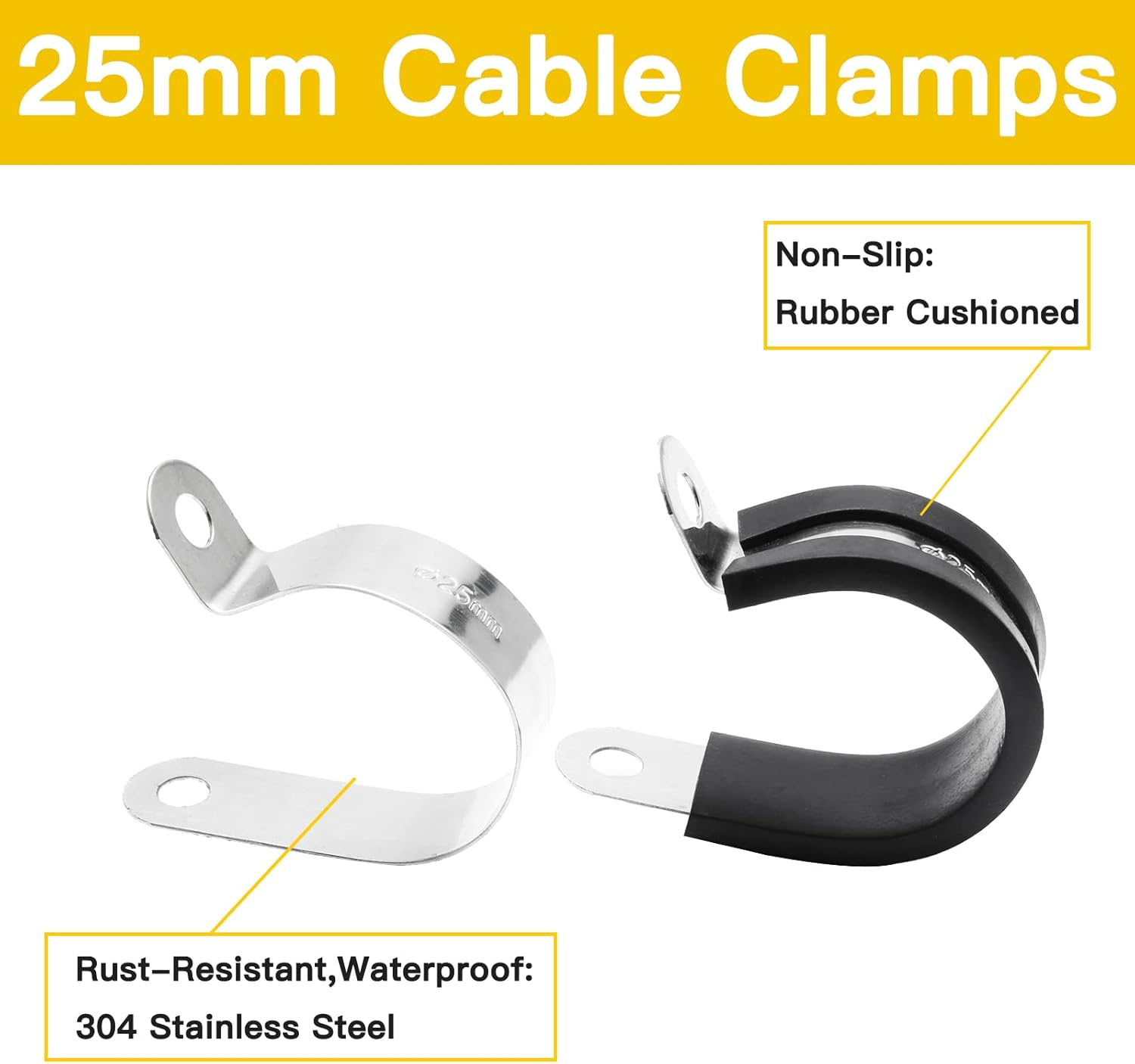 12pcs 1 inch (25mm) Cable Clamps, Stainless Steel Wire Clamps, Rubber Cushioned Insulated Clamp Metal Conduit Clamp for Pipes, Tubes, Hose, Wiring, Cables