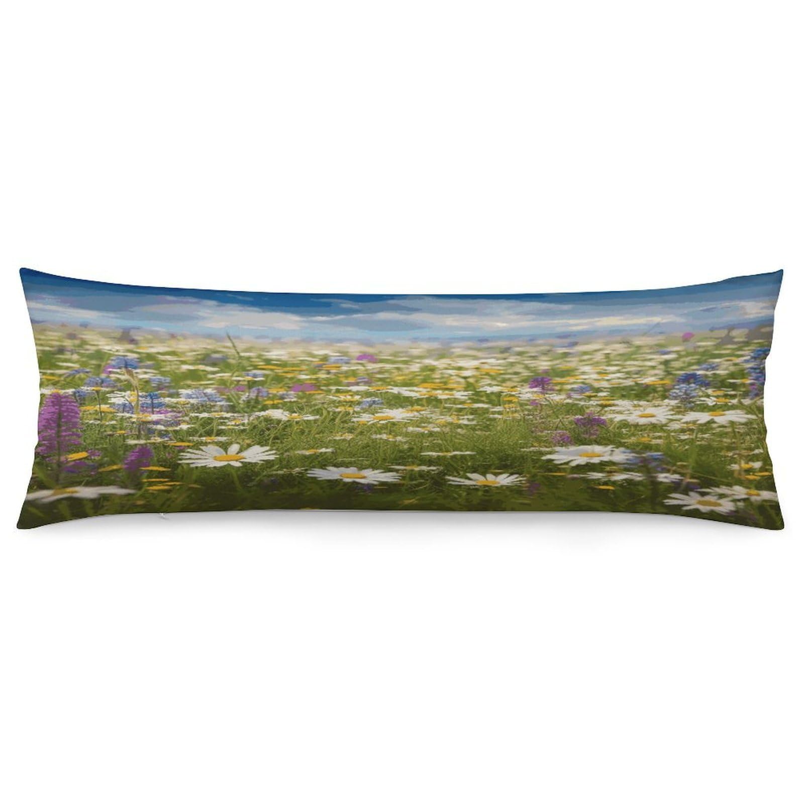 Spring Meadow Flowers Pillowcase Decorative Body Pillow Cover Soft Full Long Pillow Case Breathable Large Body Pillowcase Cute Cozy Pillow Sham for Bed Couch Sofa 18.9 X 53 Inch
