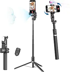 AOCHUAN, Estabilizador com gimbal de 1,8 m de altura com rastreamento por IA para smartphones, rastreamento com rotação de 360°, M3 Pro Preto