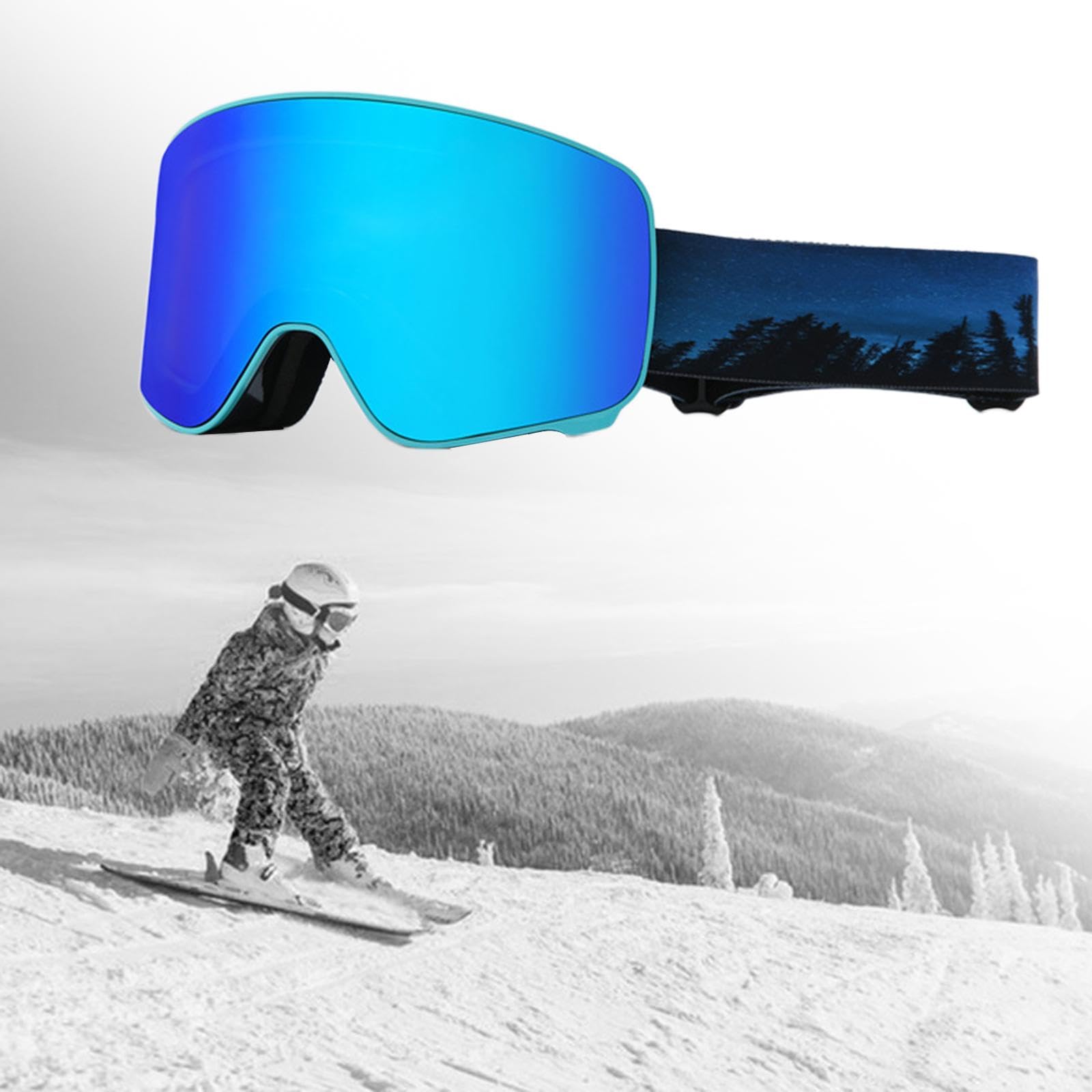 Gafas de Esquí Unisex, Protección Ocular para Deportes de Invierno, Máscara de Nieve de TPU Y PC Antivaho, Visión Panorámica Y Ajuste Cómodo, Negro Y Azul