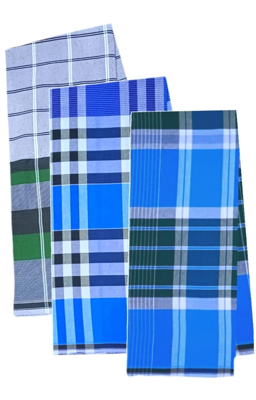 SSS Multi Color Cotton Checkered Lungi for Men's, Combo of 3, Size-2.25meters (Lungis)