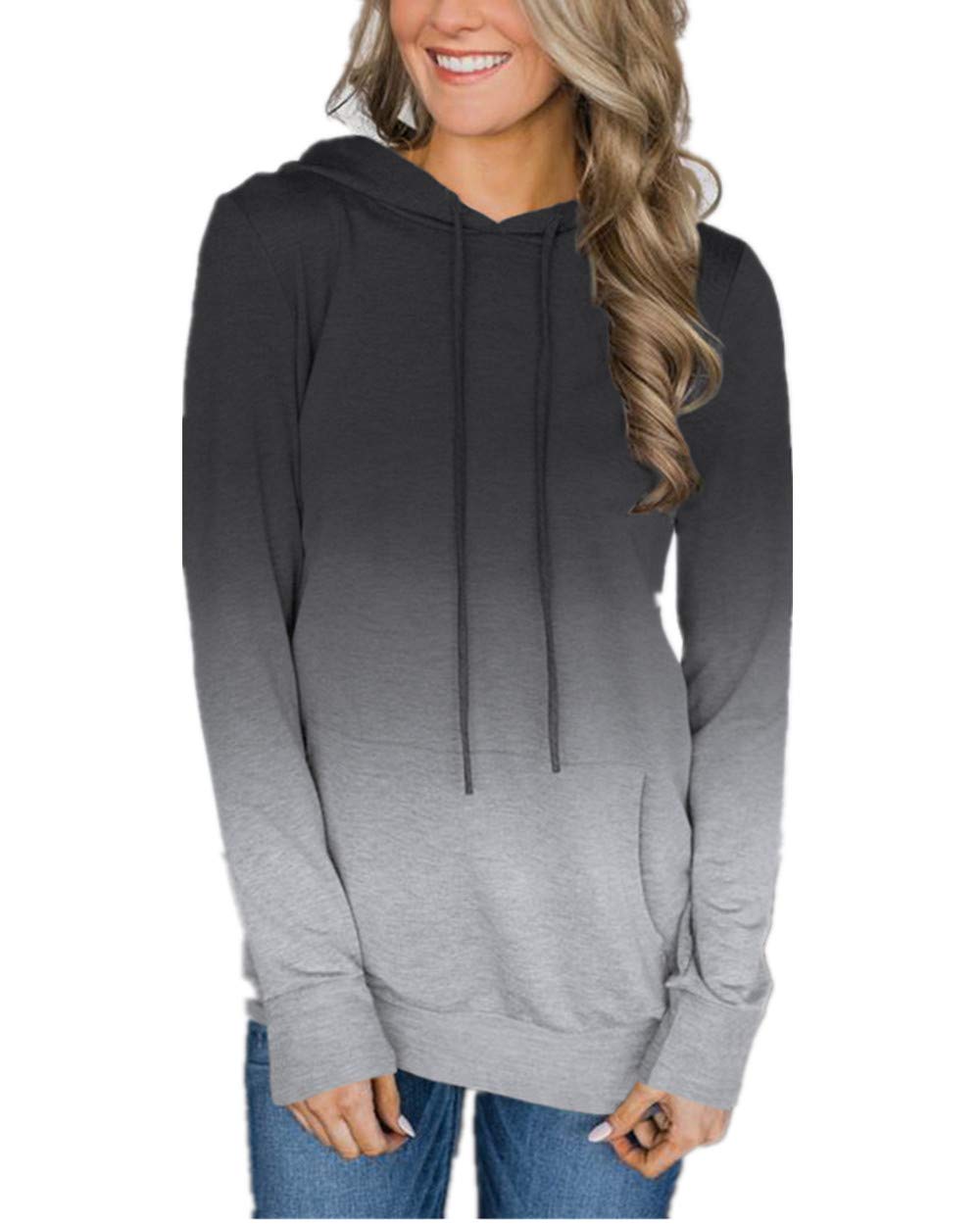Barlver Women's Casual Hoodies Long Sleeve Sweatshirts Cowl Neck Drawstring Hooded Pullover Top with Pockets