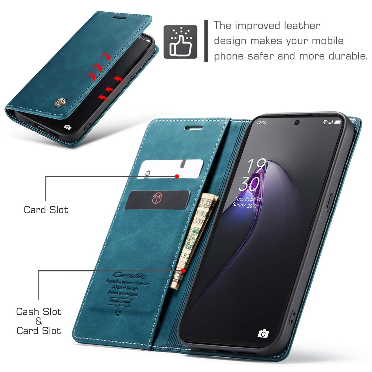 Custodia A Libro Con Pelle PU E TPU Per OPPO Reno 8T 5G - Flip Cover Con Porta Carte E Supporto - Nero - 2