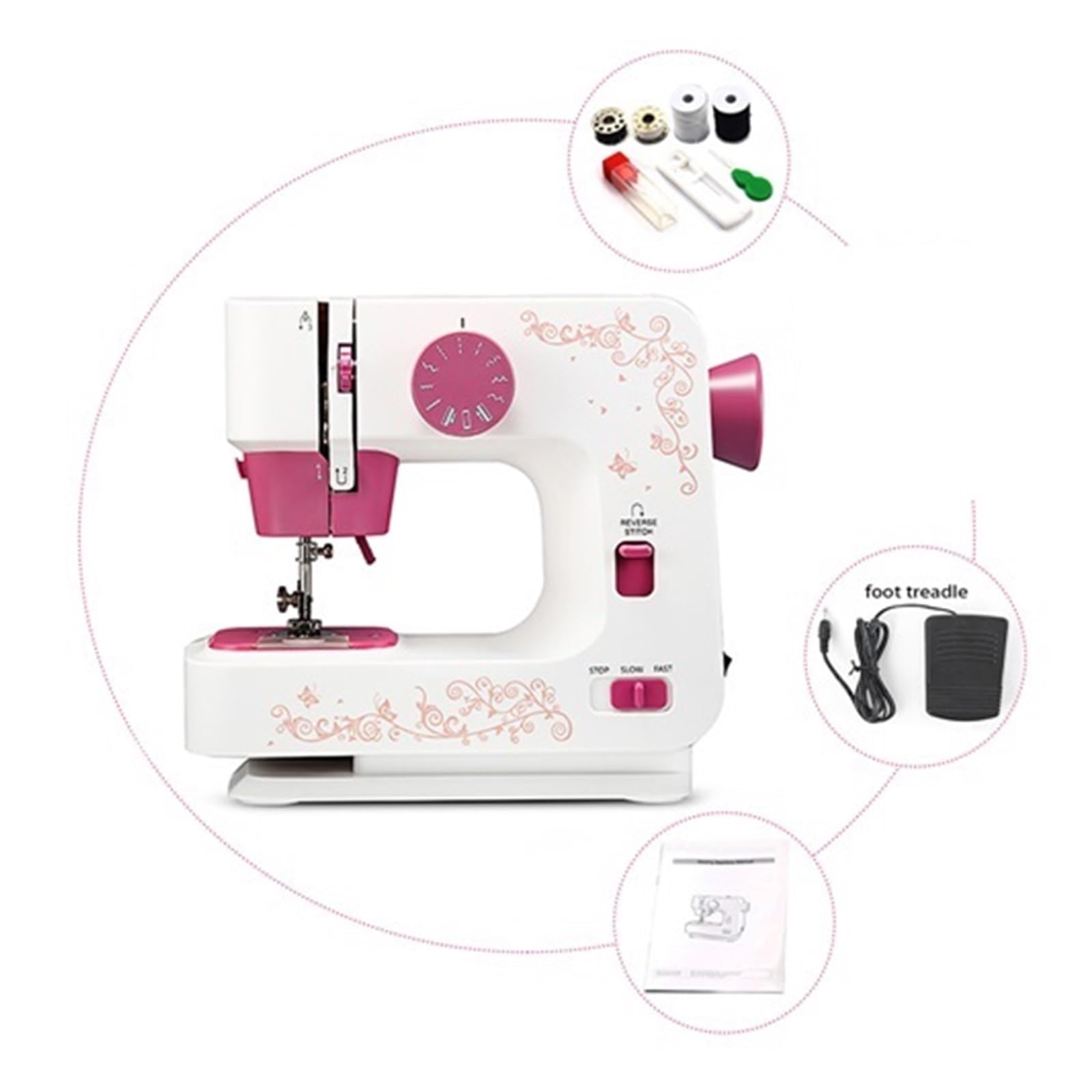 Máquina De Coser Eléctrica Escritorio For El Hogar, Overlock For Ropa DIY, 2 Velocidades, 12 Puntadas, Batería Portátil/adaptador DC Potente Silenciosa Y Estable