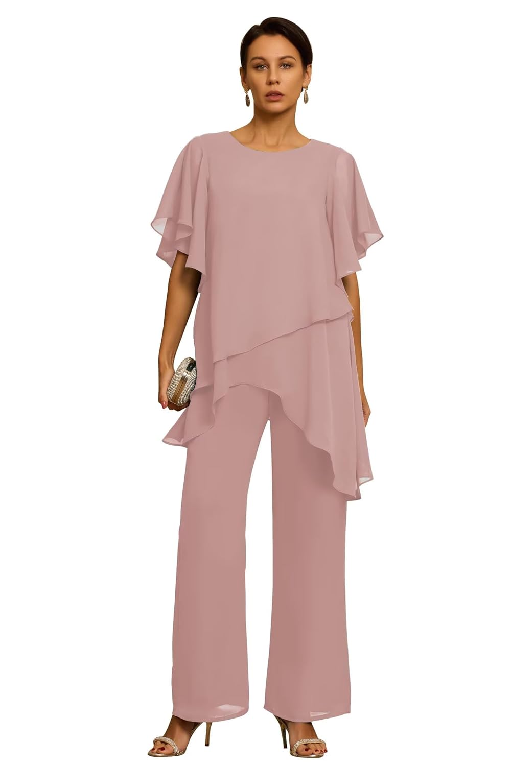2 Pieces Mother of The Bride Pant Suits for Wedding Chiffon Formal Wedding Guest Pantsuits for Mothers