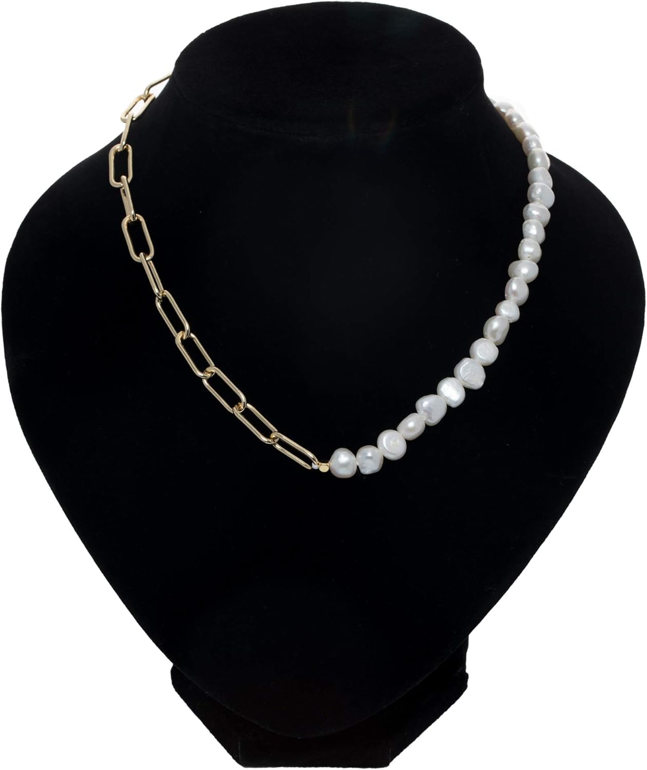 Cowlyn Pearl Necklace for Women Paperclip Chain Chunky Gold Necklace, Freshwater Cultured Pearls Trendy Link Chain 18K Gold Plated Dainty Pearl Choker - Image 7