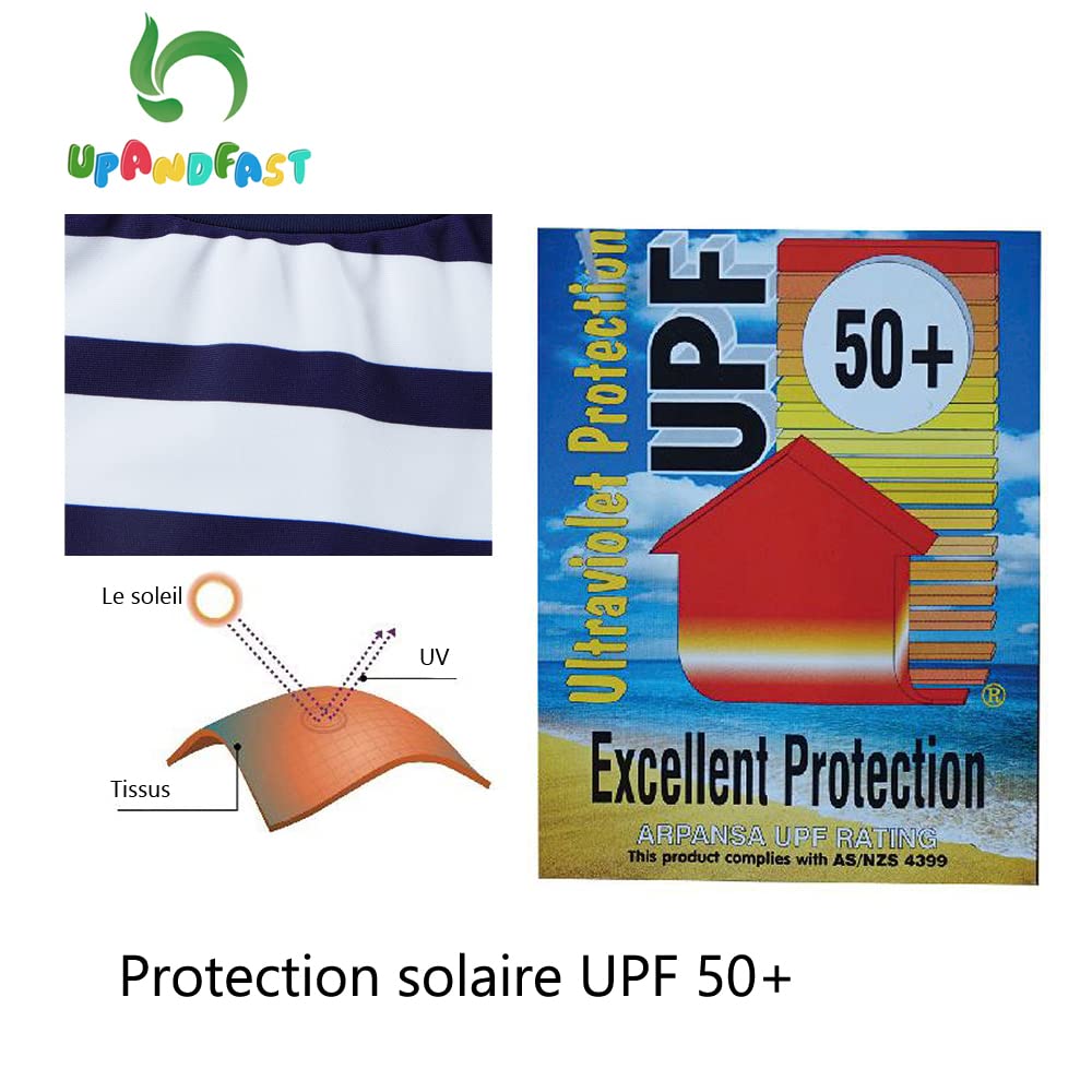 upandfast Maillot de Bain Une pièce avec Fermetures éclair pour bébé garçons Maillot de Bain pour bébé Protection Solaire UPF 50+ avec Chapeau de Soleil - 4