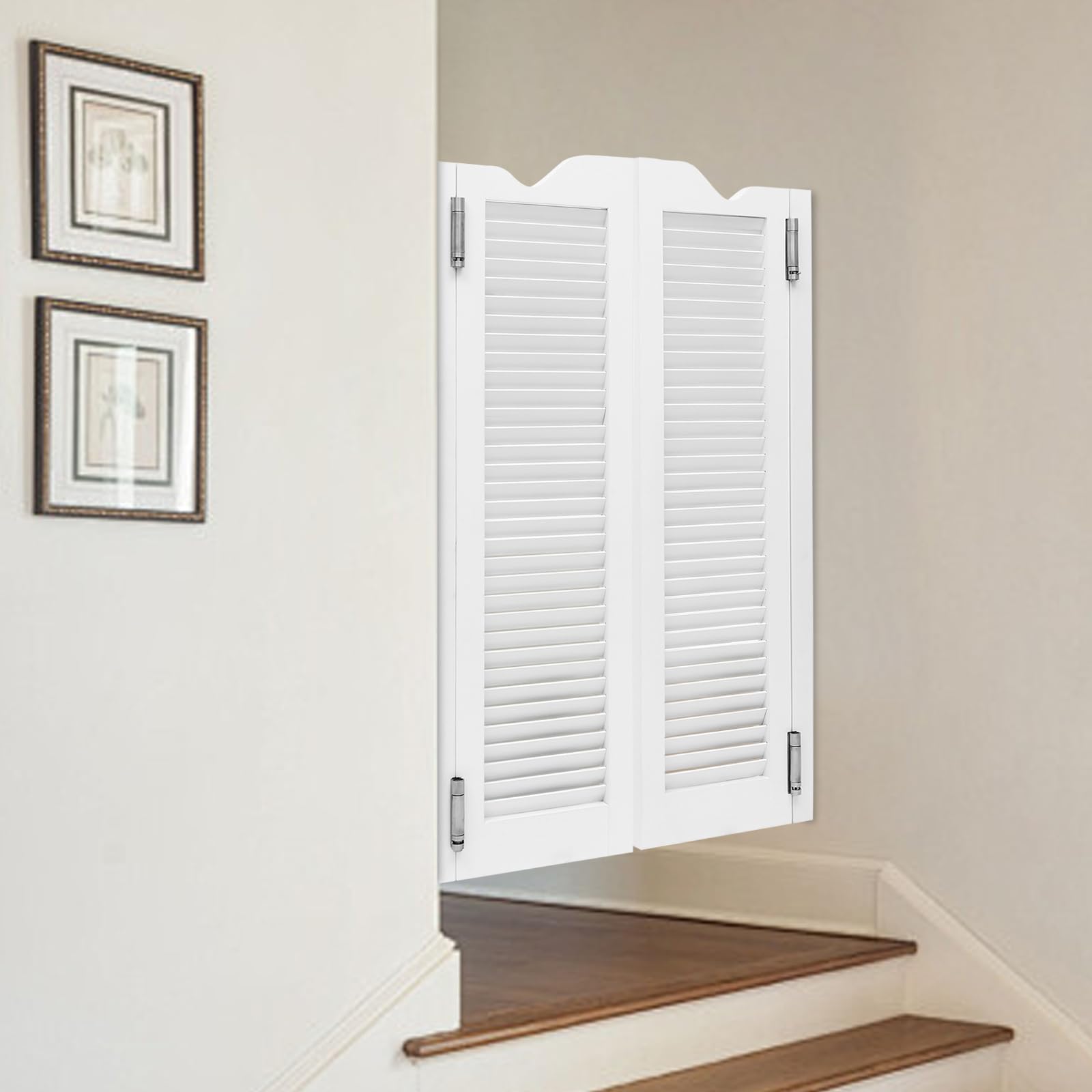 Porta a doppia battente da 107 x 61 cm, in legno di pino bianco, con cerniere, divisorio per corridoio, cucina, bar