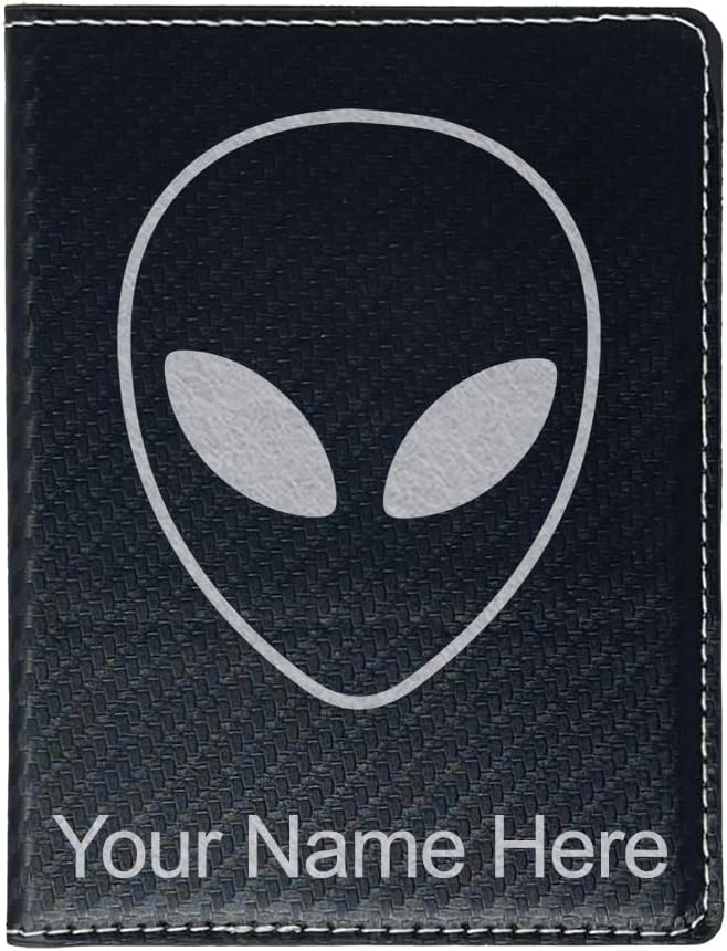 LaserGram Faux Leather Passport Holder, Alien Head, Personalized Engraving Included (Dark Blue)