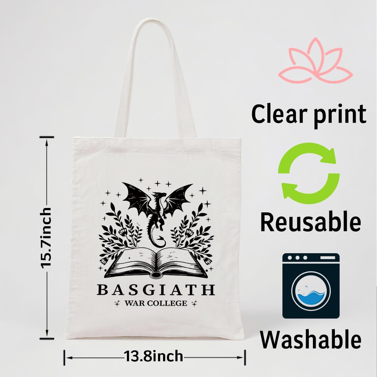 Funny Canvas Tote Bag, Basgiath War College Tote Bag, Casual Canvas Totes for Work Traveling, Reusable Grocery Shoulder Shopping Bags, Christmas Gifts for Friends and Family - Image 4