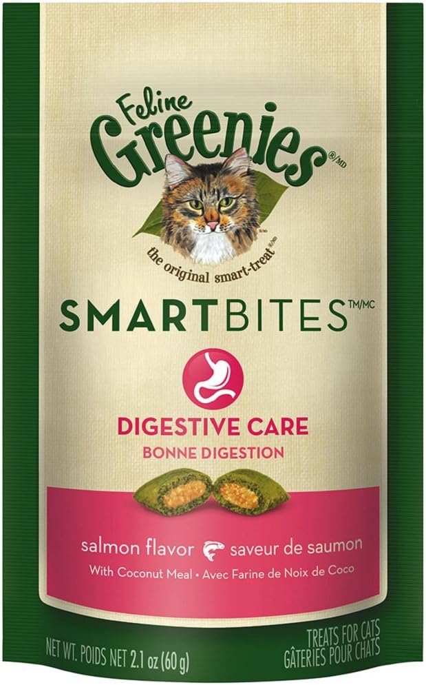 Feline Greenies Smartbites Digestive Care Treats For Cats Salmon Flavor - 2.1 Oz.