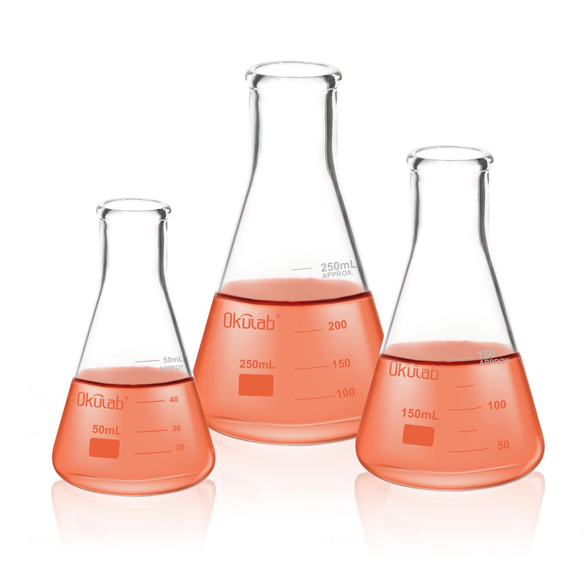 Glass Erlenmeyer Flasks - 6 Pack 50ml -10 Glass Erlenmeyer Flasks - 6 Pack 50ml -10
