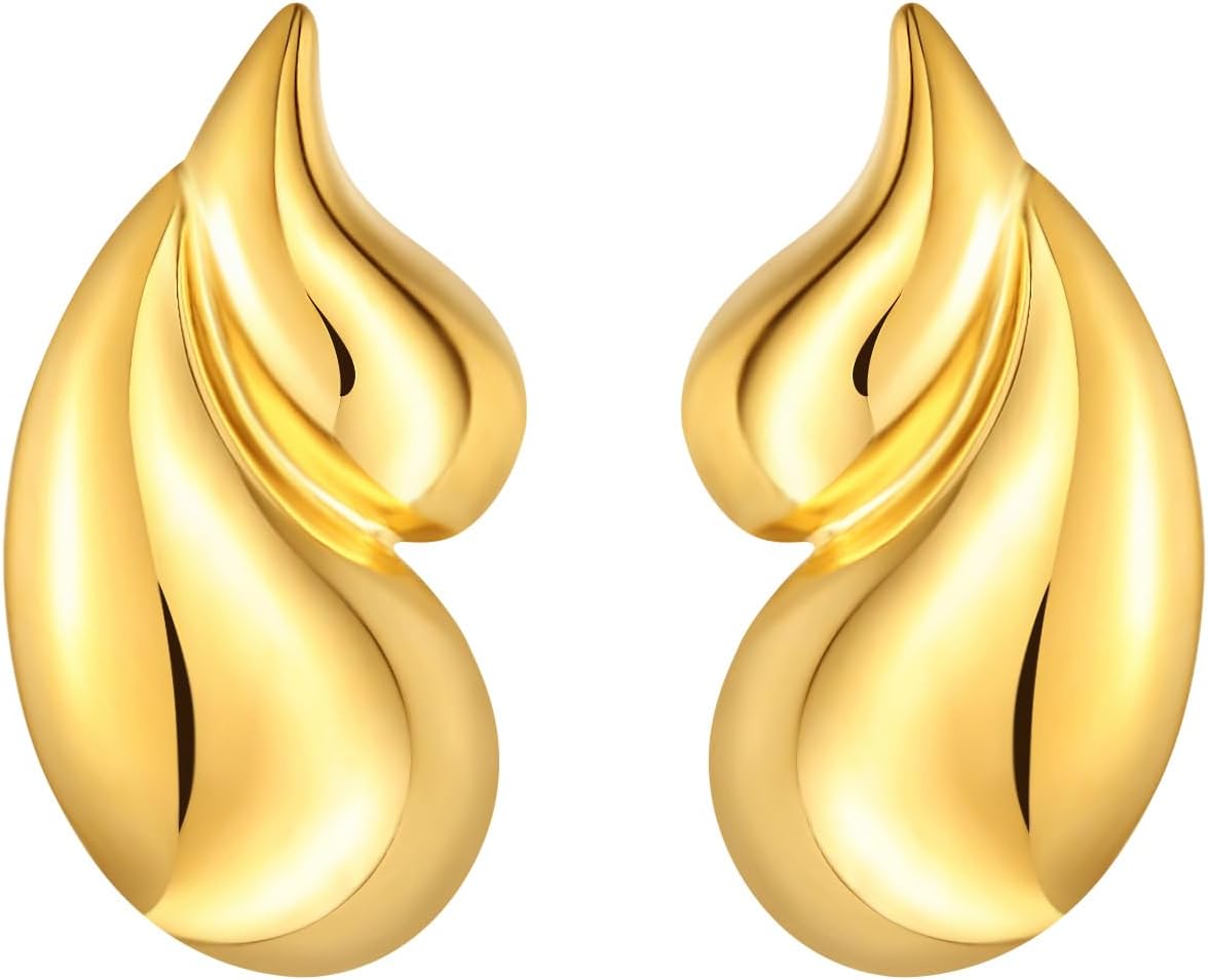 Gold Waterdrop Earrings Teardrop Chunky Hypoallergenic Lightweight Drop Jewelry for Gift