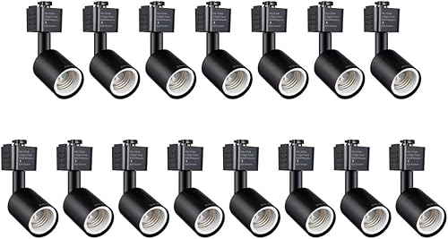 mirrea Cabezal de iluminación de pista tipo J a adaptador de base de tornillo medio E26, dirección de luz ajustable, paquete de 15 (negro)