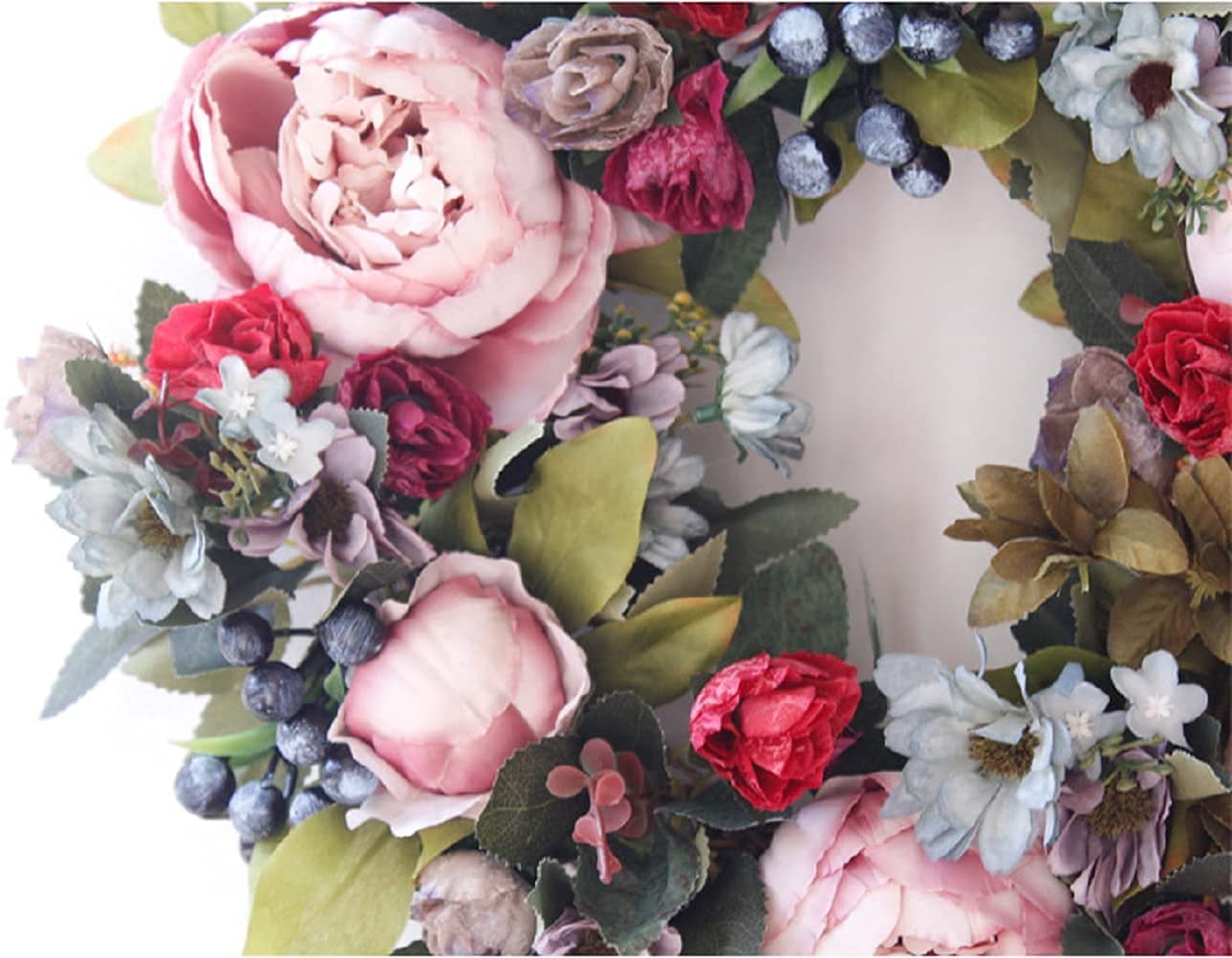 Couronnes De Vacances, Couronnes Porte D’entrée Fleur D’hortensia Artificielle Pivoine, Printemps Été Toutes Les Saisons Couronne Florale Ronde, Brindilles Vigne Suspendues Décor Mariage À La Maison