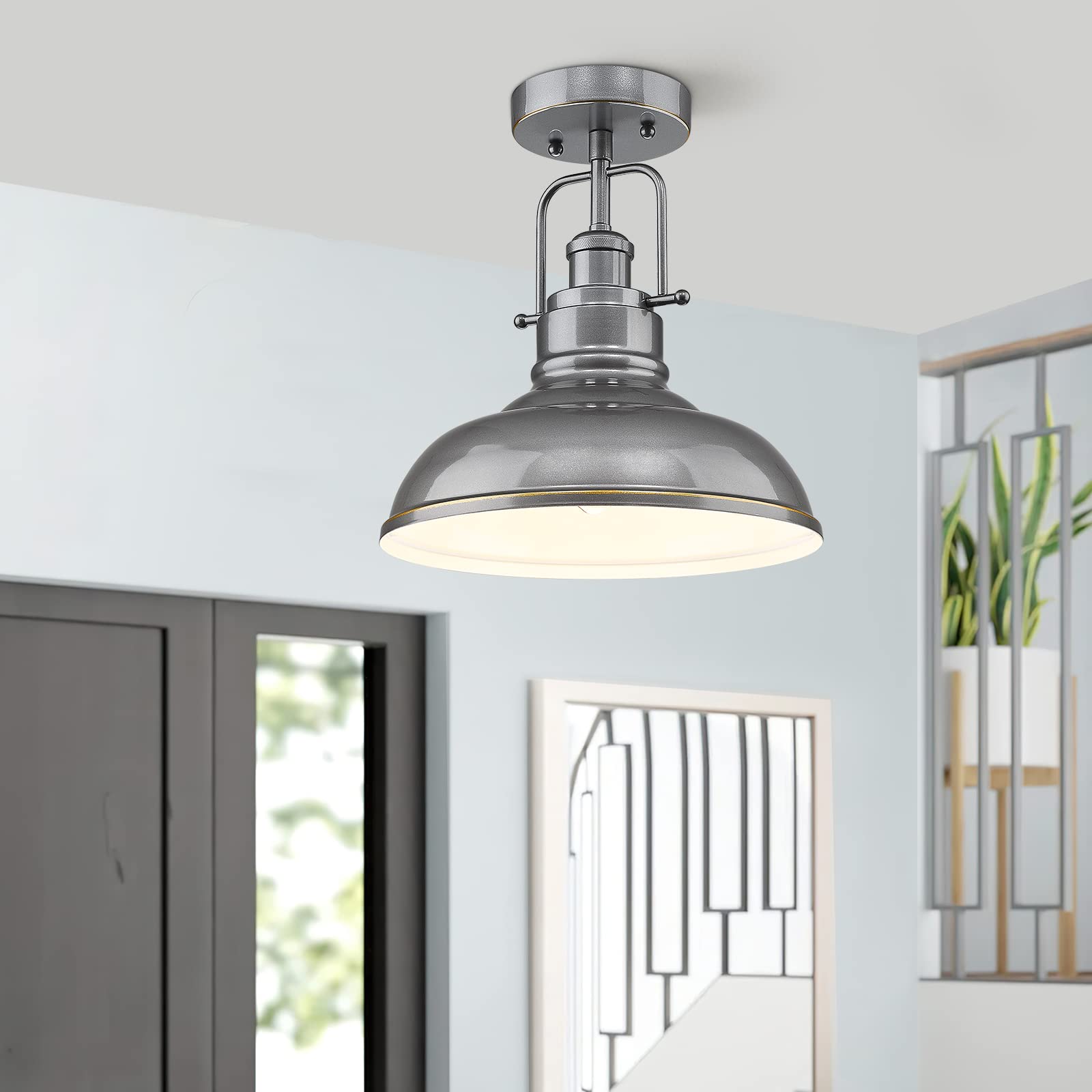 zeyu Modern Industrial Ceiling Light Semi Flush Mount, 11-inch Close to Ceiling Light Fixture for Kitchen Bedroom Loft, Grey Finish, ZY41-F SG